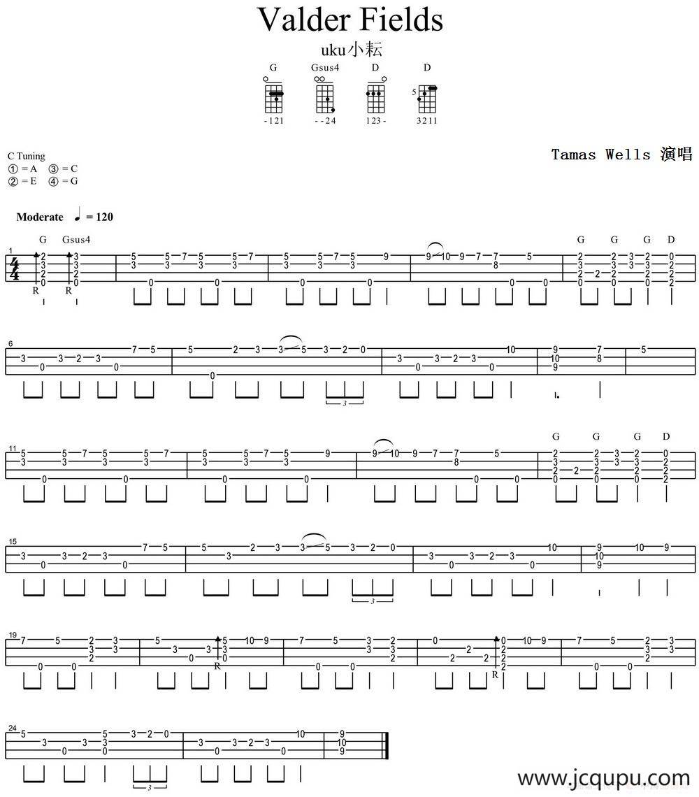 Valder Fields（尤克里里指弹谱）简谱