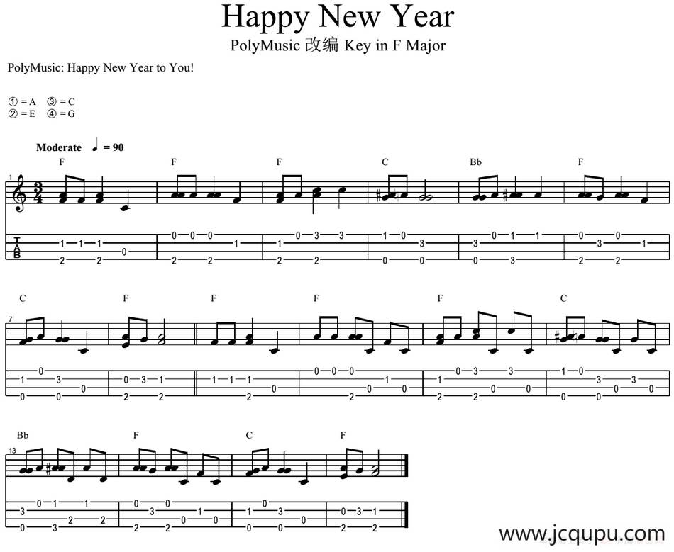 Happy New Year（尤克里里指弹谱）简谱