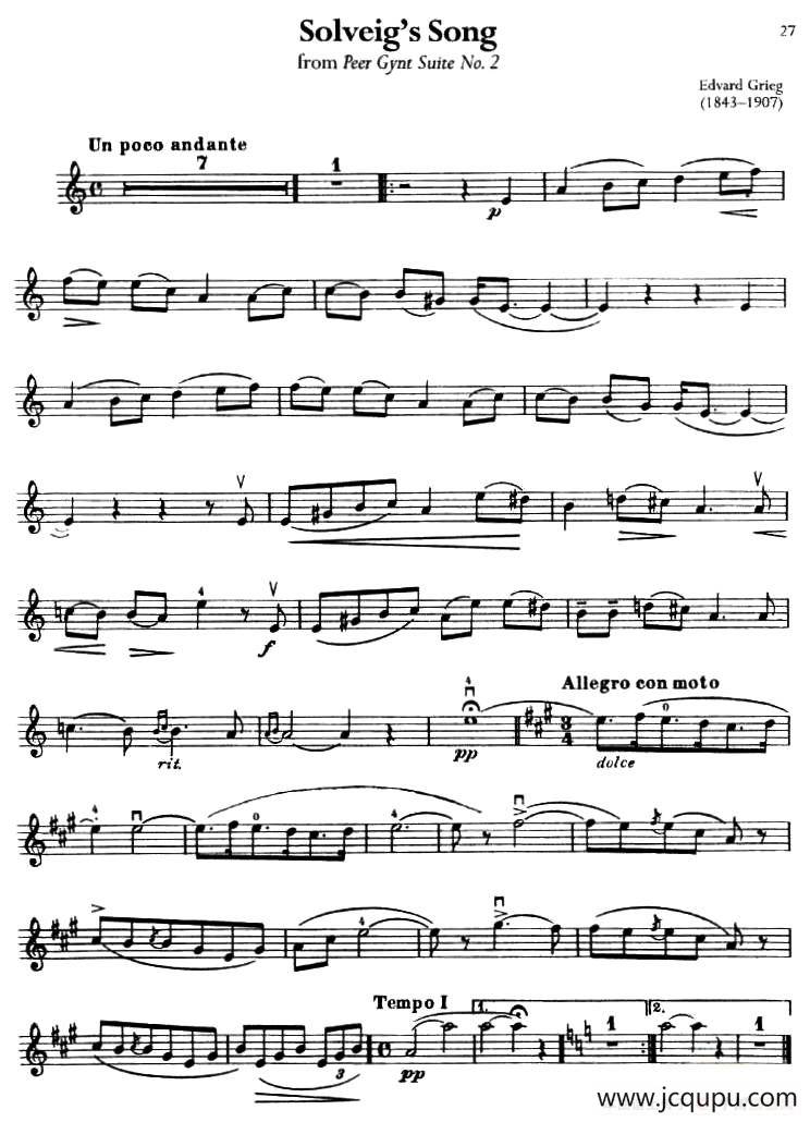 Solveig's Song简谱