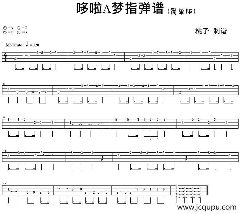 哆啦A梦（尤克里里指弹谱、简单版）简谱