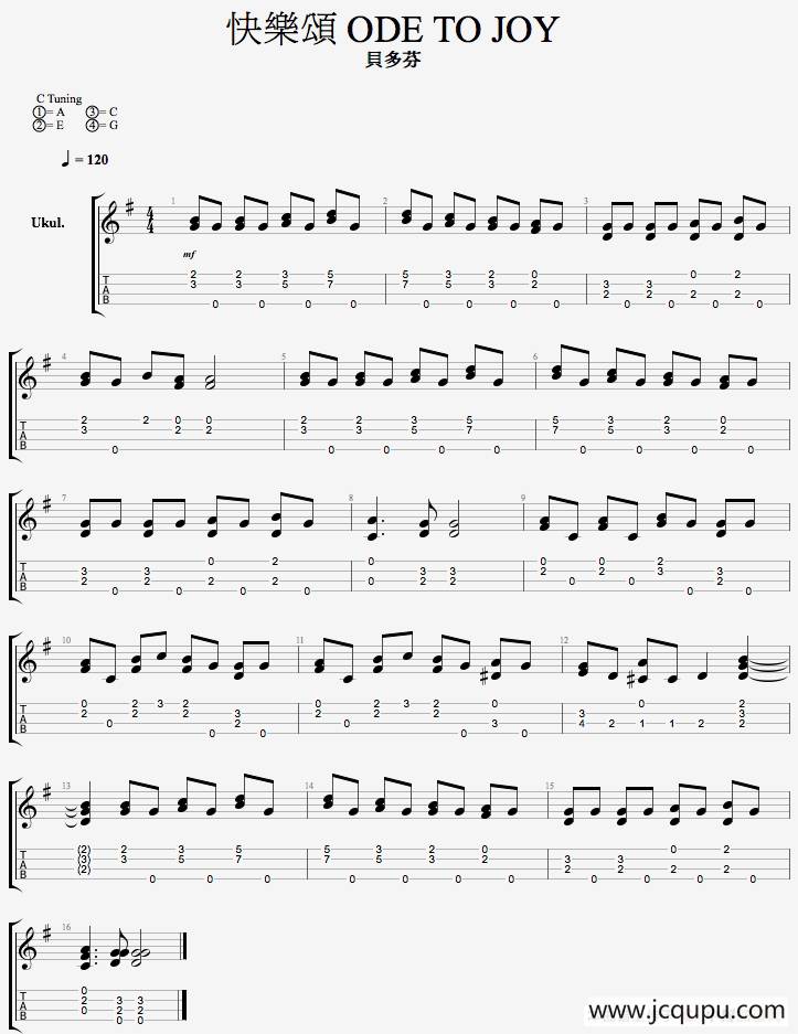 快乐颂（尤克里里指弹谱）简谱