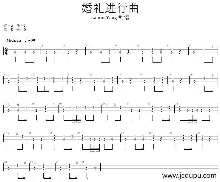 婚礼进行曲（尤克里里指弹谱、Lanon Yang制谱版）简谱