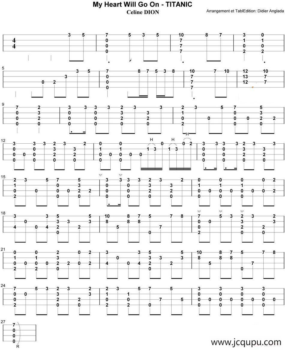My heart will go on（尤克里里指弹谱）简谱