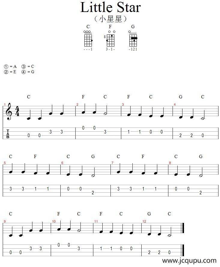 Little Star(小星星)（尤克里里指弹谱）简谱