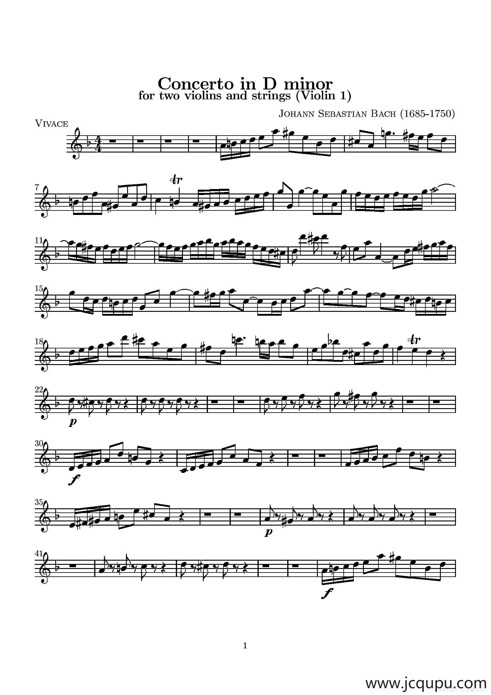 D小调无伴奏协奏曲（第一小提琴分谱）简谱