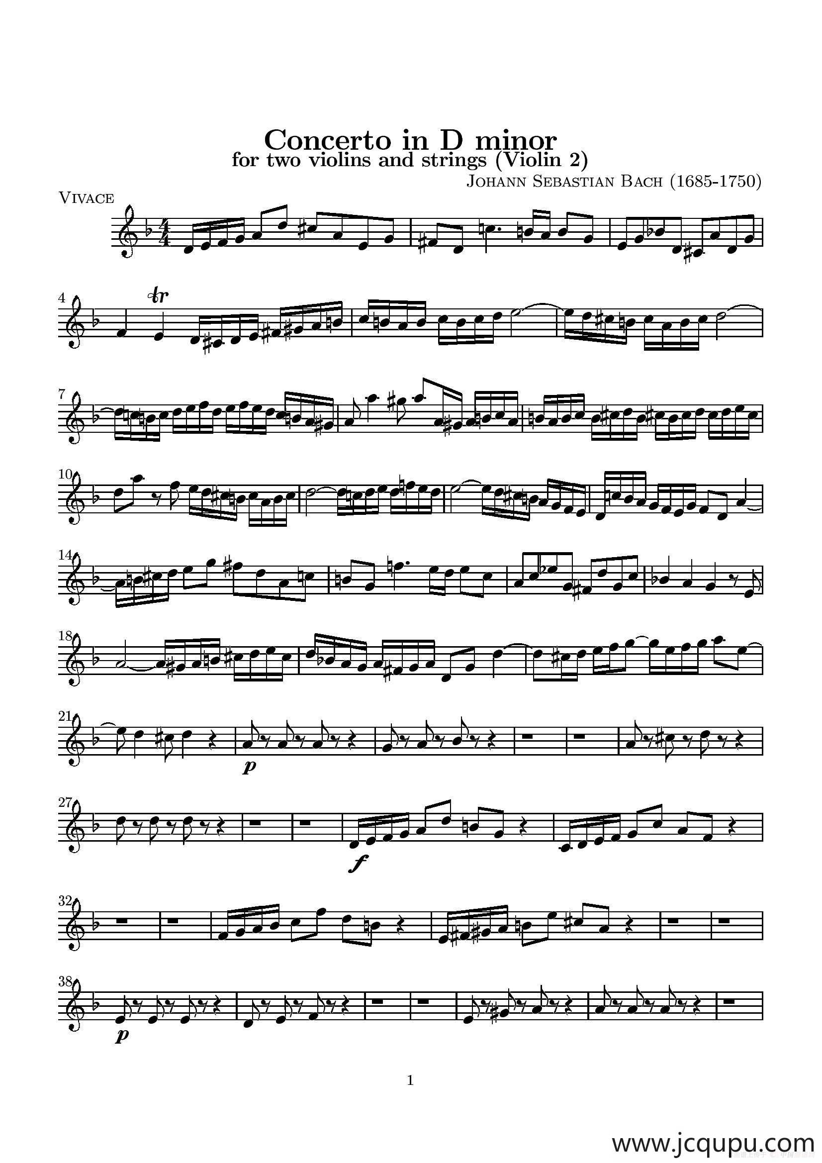 D小调无伴奏协奏曲（第一·独奏小提琴分谱）简谱