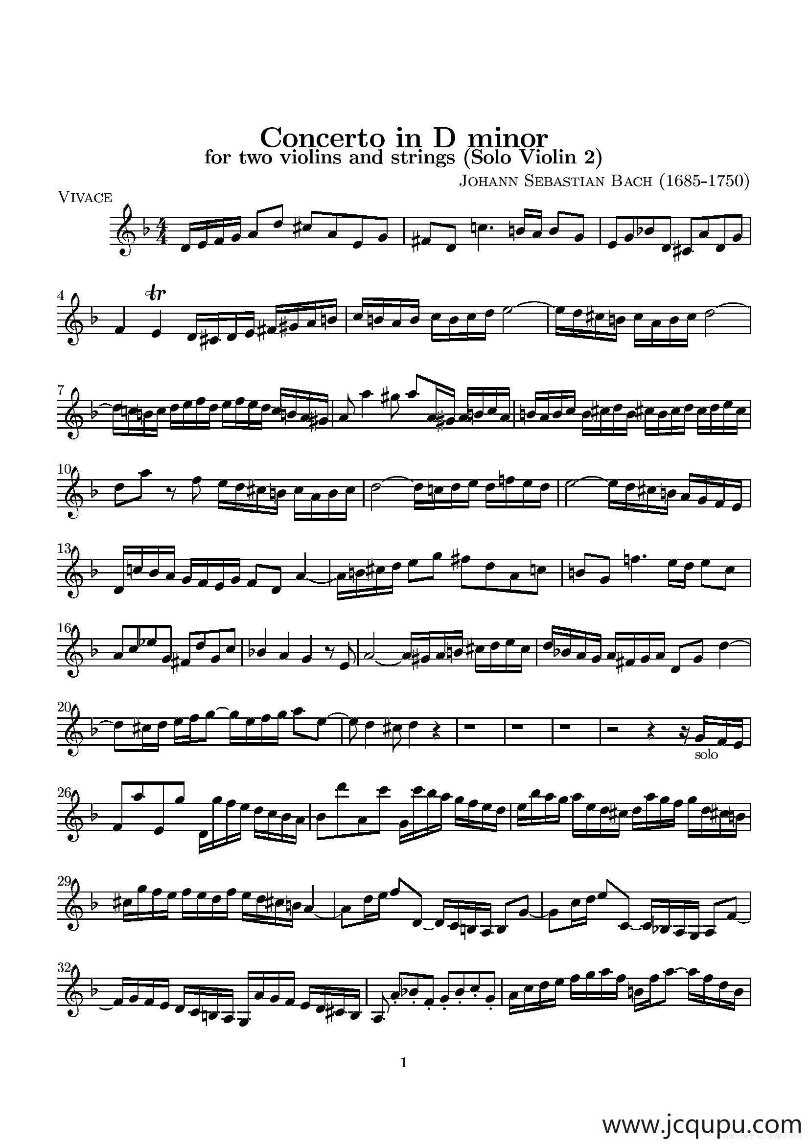 D小调无伴奏协奏曲（第二·独奏小提琴分谱）简谱