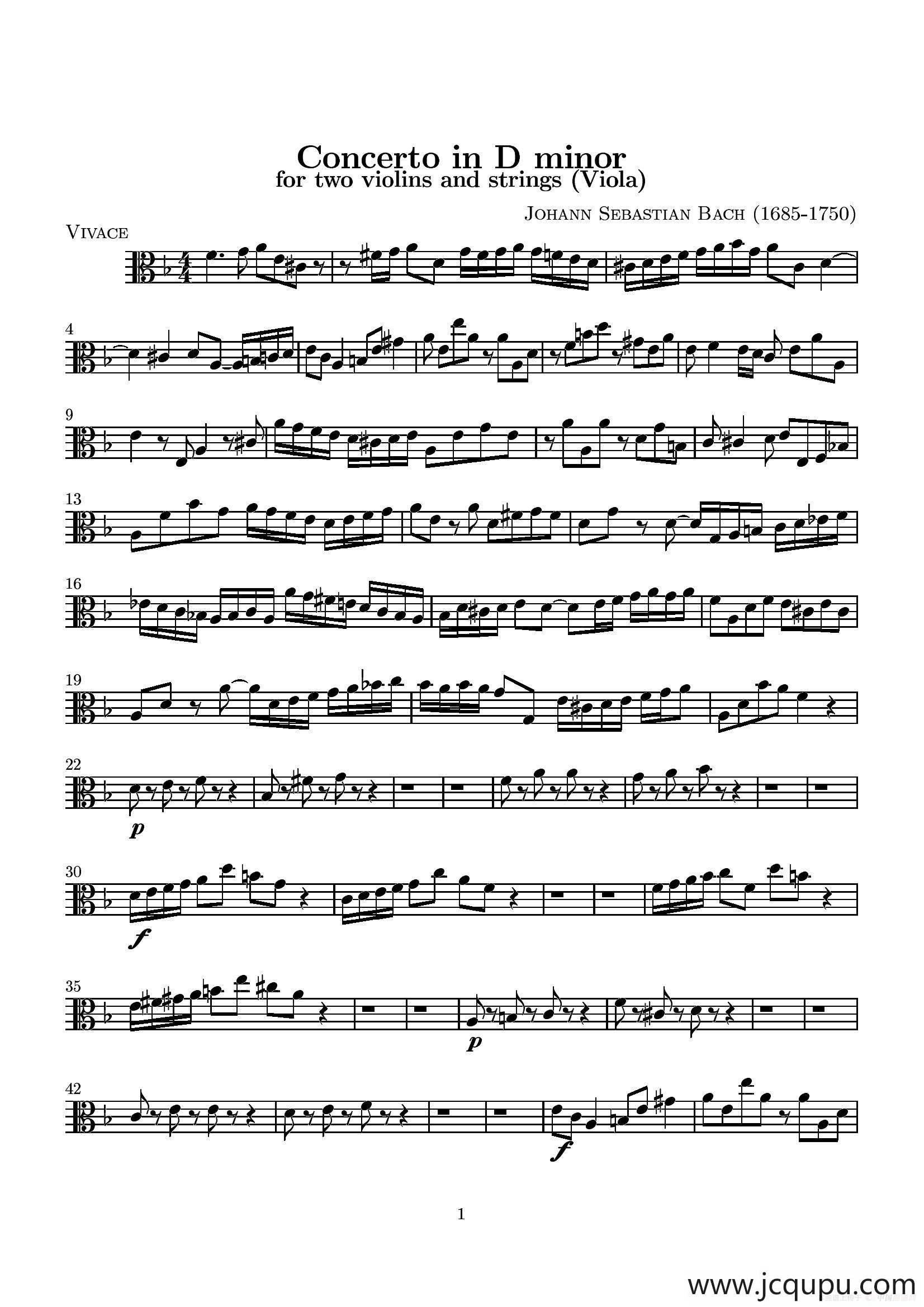 D小调无伴奏协奏曲（中提琴分谱）简谱