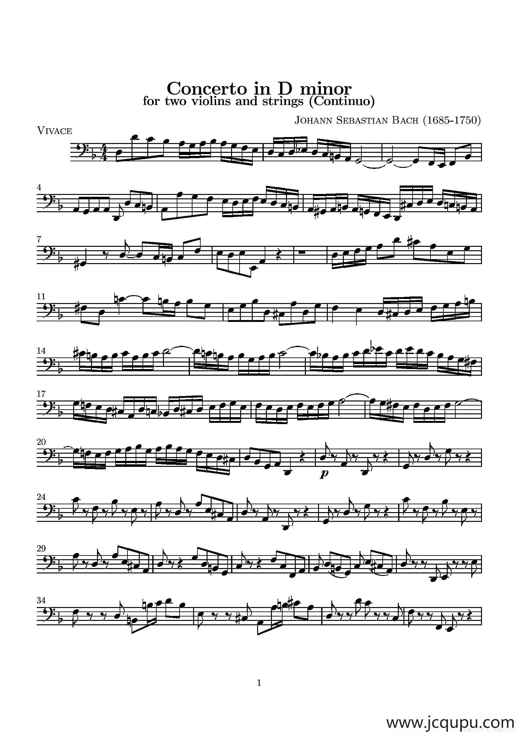 D小调无伴奏协奏曲（大提琴分谱）简谱