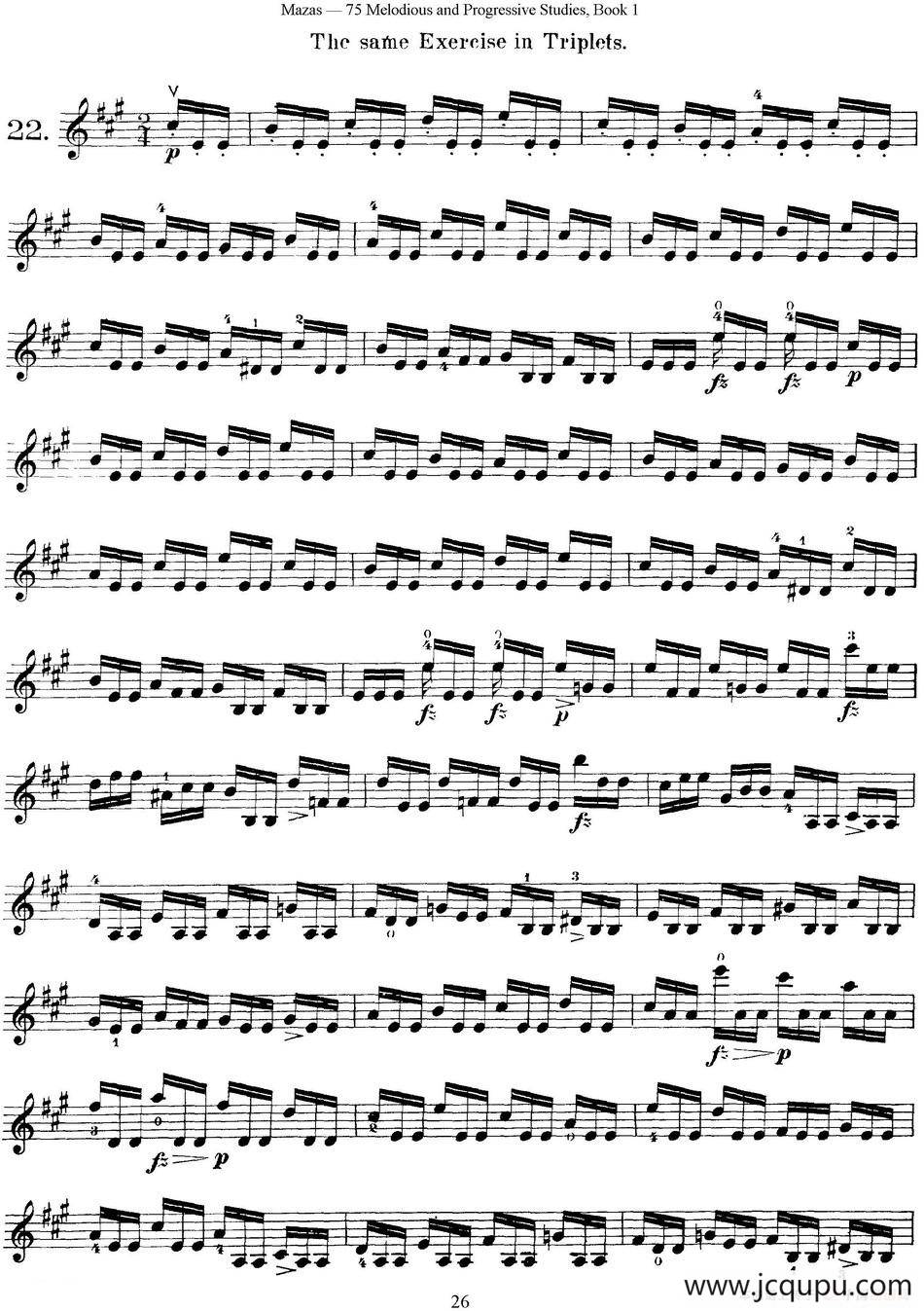 马扎斯小提琴练习曲 Op.36 第一册 特殊练习曲（22）简谱