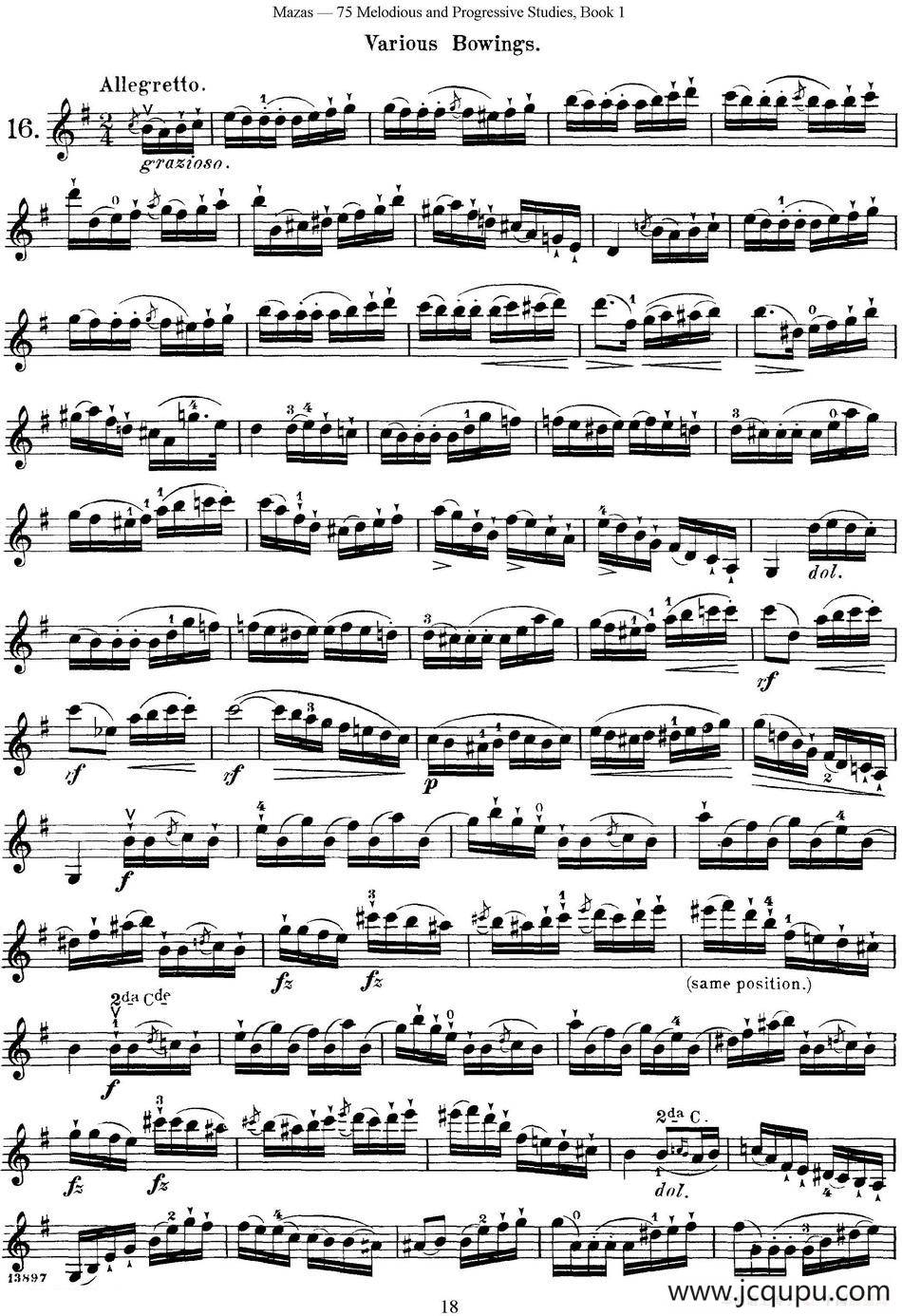 马扎斯小提琴练习曲 Op.36 第一册 特殊练习曲（16）简谱