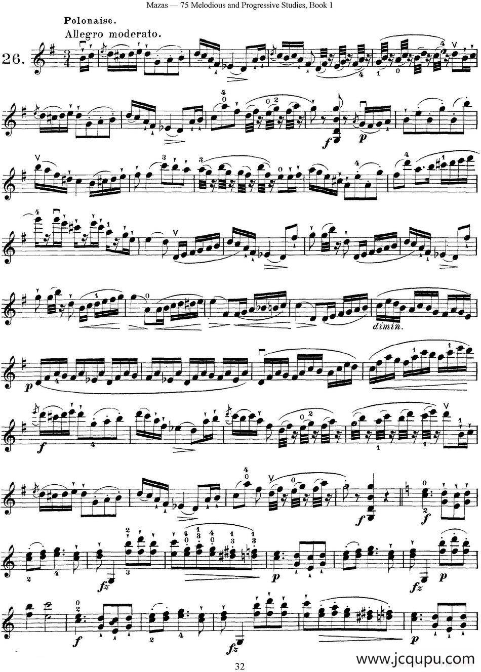 马扎斯小提琴练习曲 Op.36 第一册 特殊练习曲（26）简谱