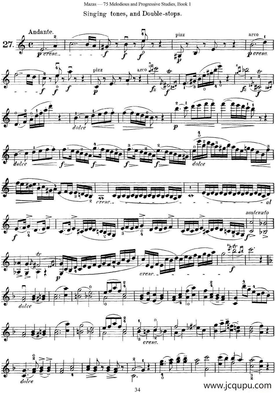 马扎斯小提琴练习曲 Op.36 第一册 特殊练习曲（27）简谱