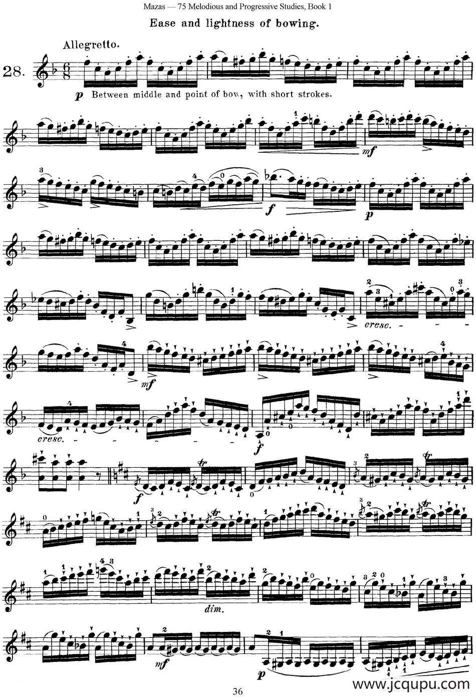 马扎斯小提琴练习曲 Op.36 第一册 特殊练习曲（28）简谱