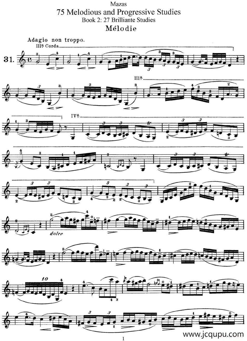 马扎斯小提琴练习曲 Op.36 第二册 华丽练习曲（31）简谱