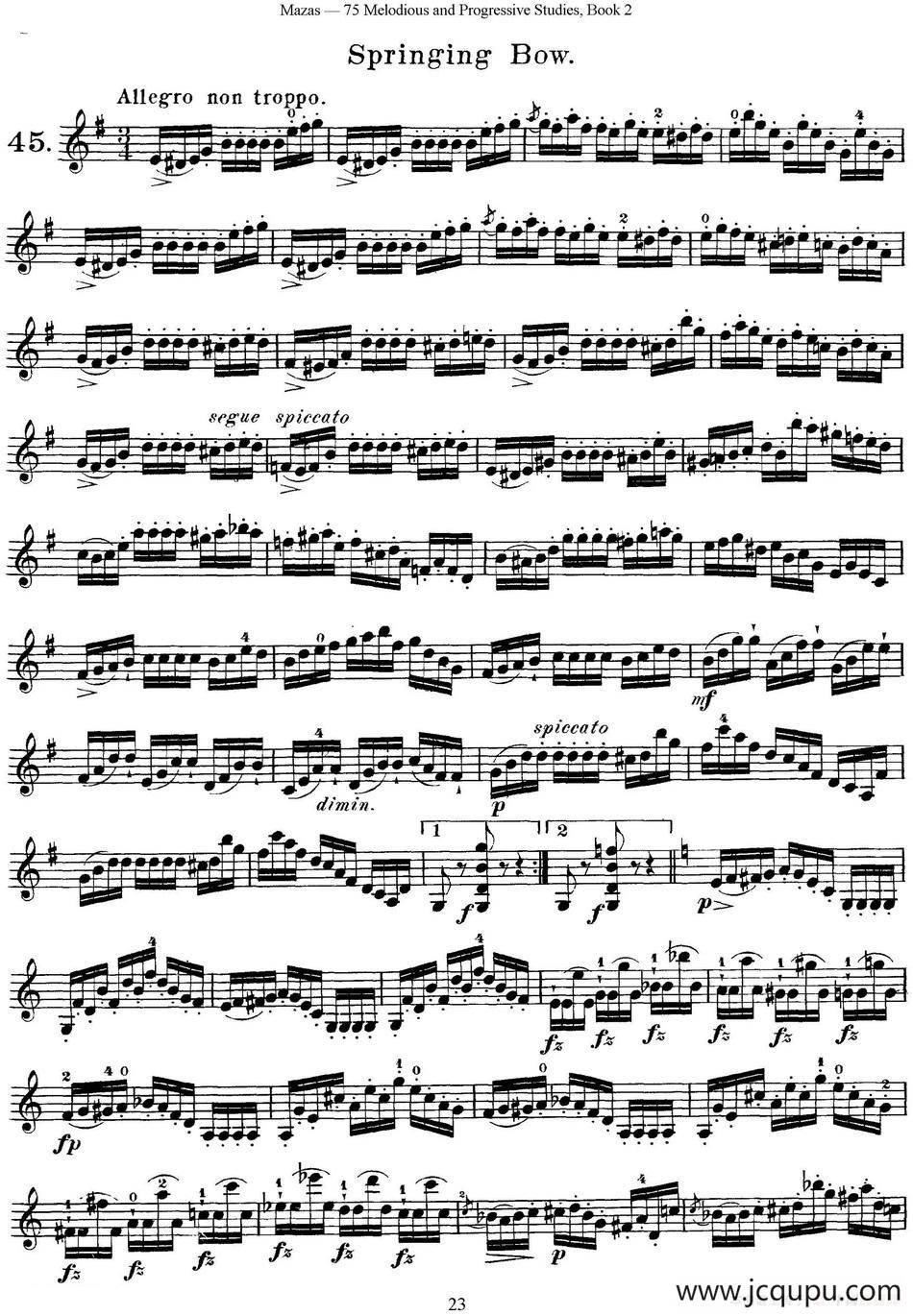 马扎斯小提琴练习曲 Op.36 第二册 华丽练习曲（45）简谱