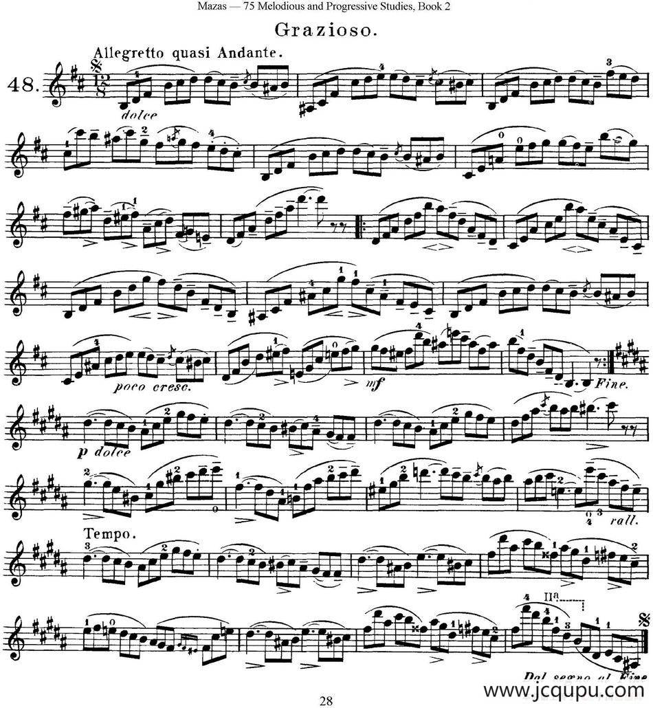 马扎斯小提琴练习曲 Op.36 第二册 华丽练习曲（48）简谱