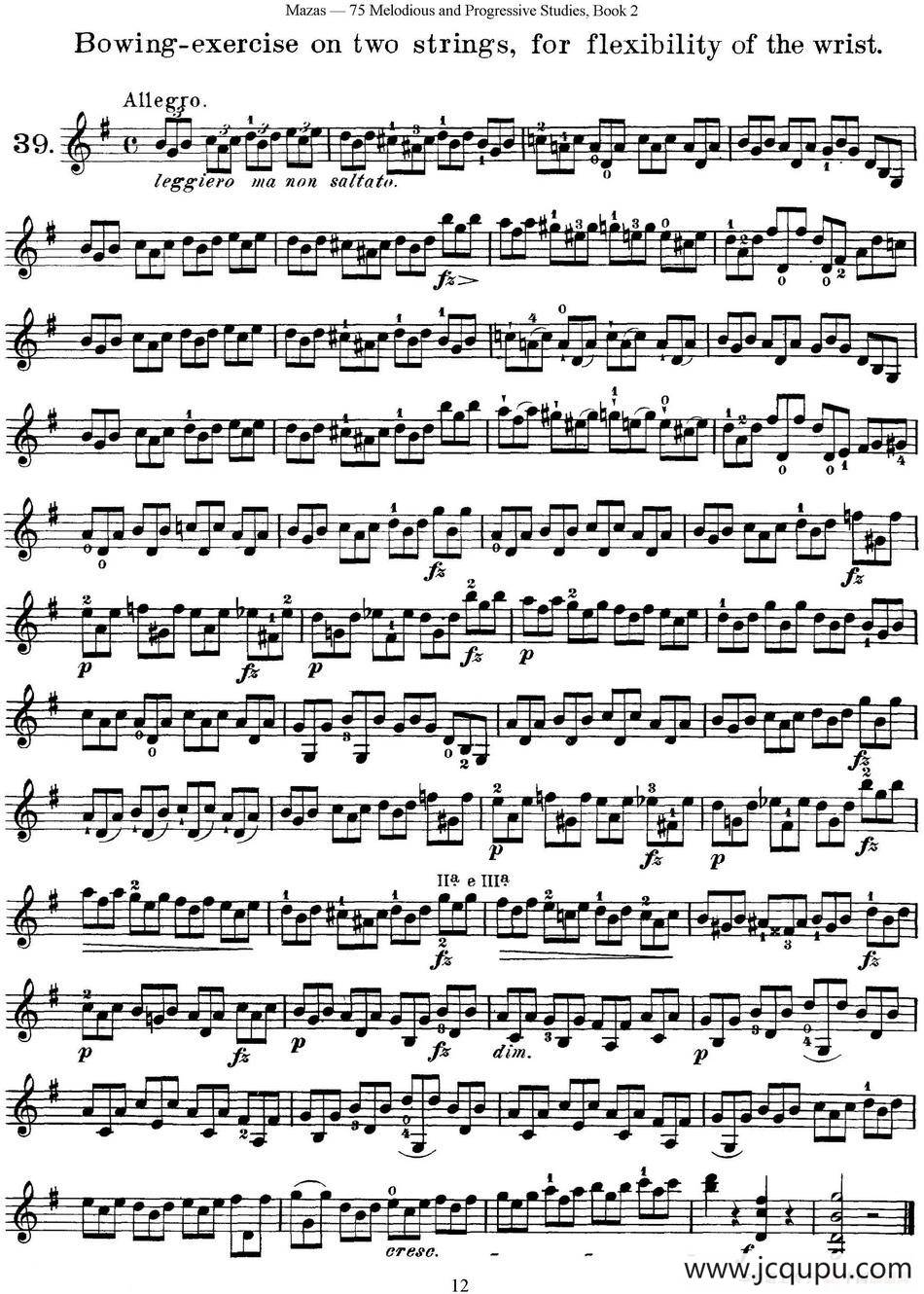 马扎斯小提琴练习曲 Op.36 第二册 华丽练习曲（39）简谱