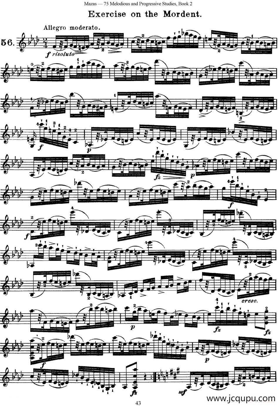 马扎斯小提琴练习曲 Op.36 第二册 华丽练习曲（56）简谱