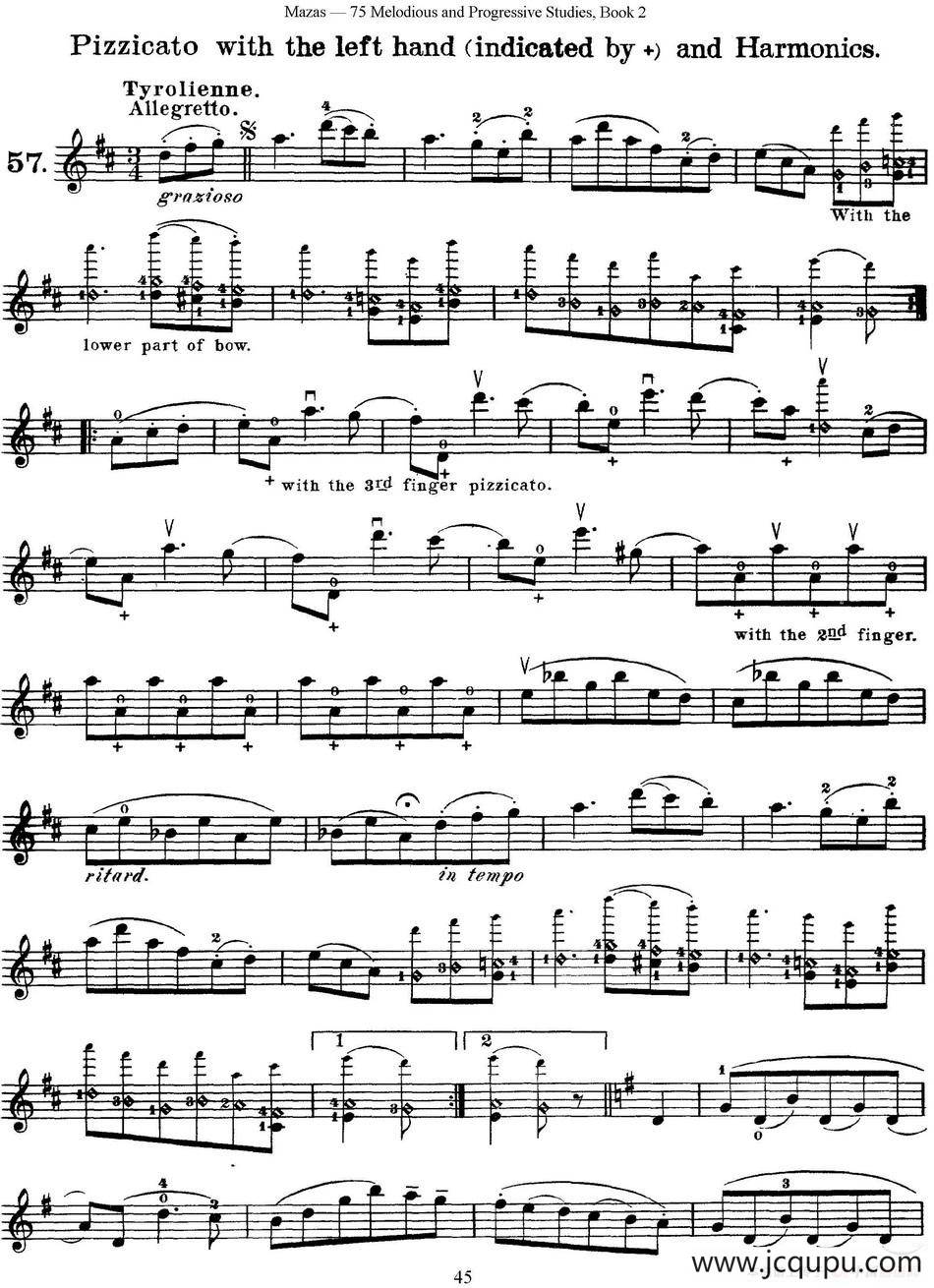 马扎斯小提琴练习曲 Op.36 第二册 华丽练习曲（57）简谱