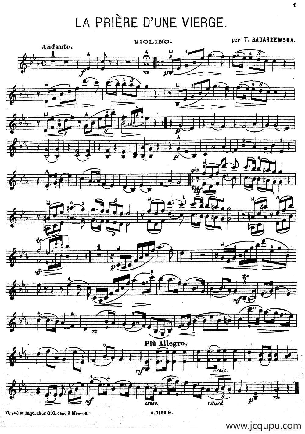 LA PRIERE D'UNE VIERGE（少女的祈祷）简谱