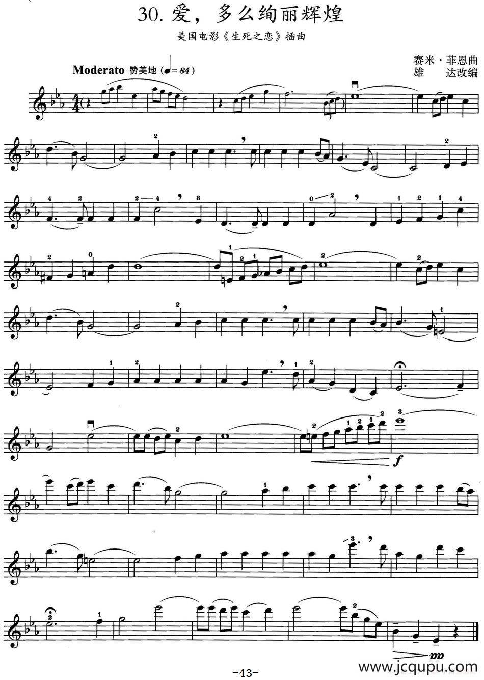 爱，多么绚丽辉煌（美国电影《生死之恋》插曲）简谱