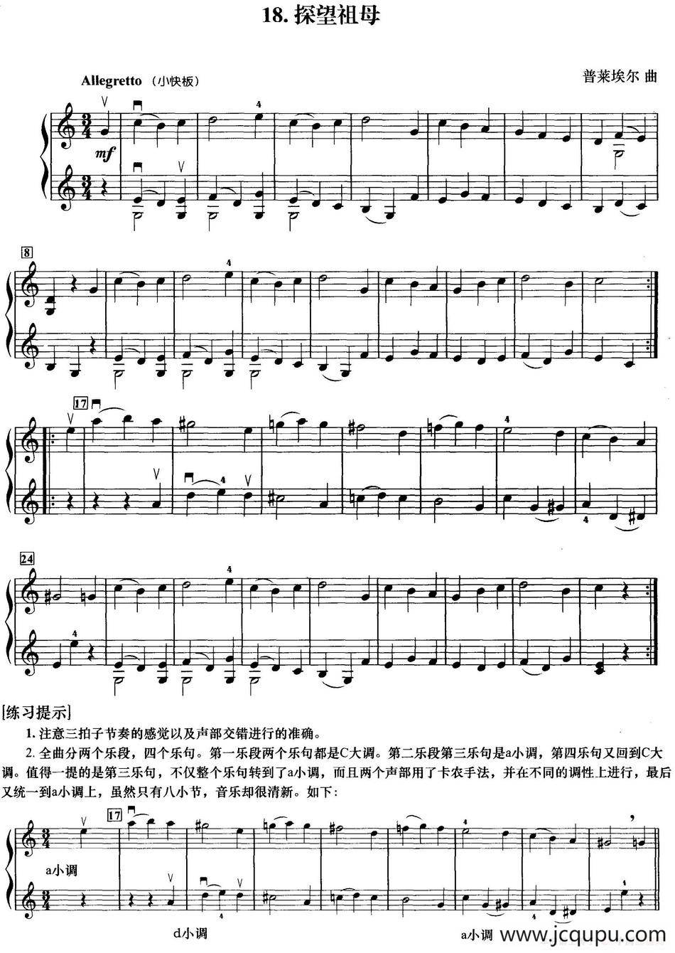 初级小提琴二重奏：探望祖母简谱