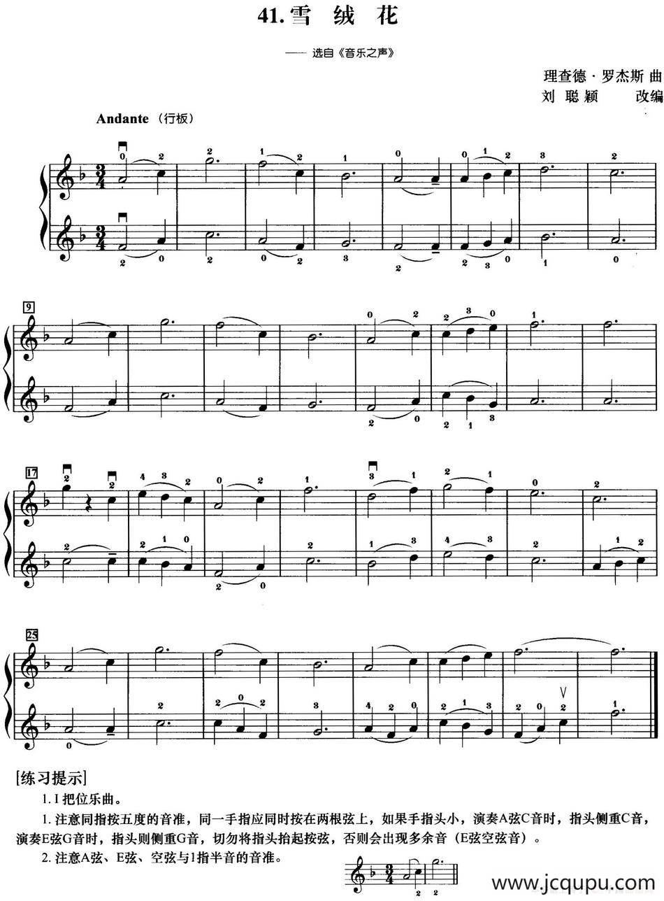 初级小提琴二重奏：雪绒花（选自《音乐之声》）简谱