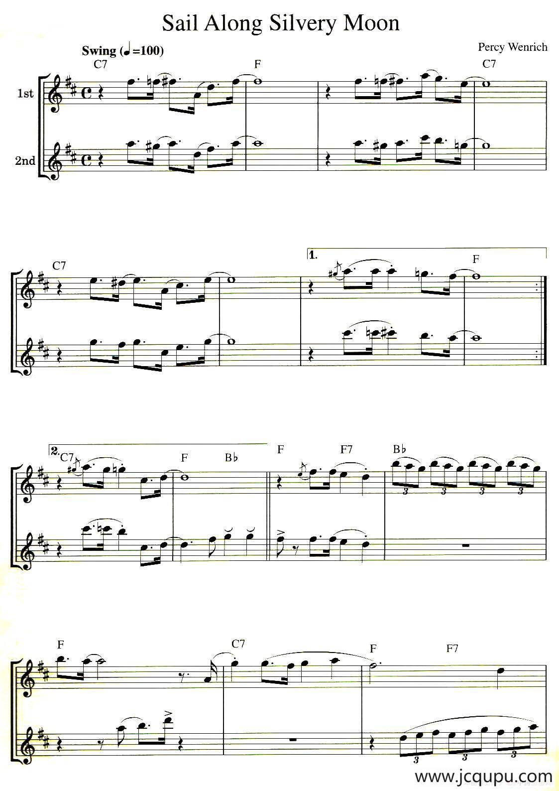 Sail Along Silvery Moon（银色航线）（二重奏）简谱