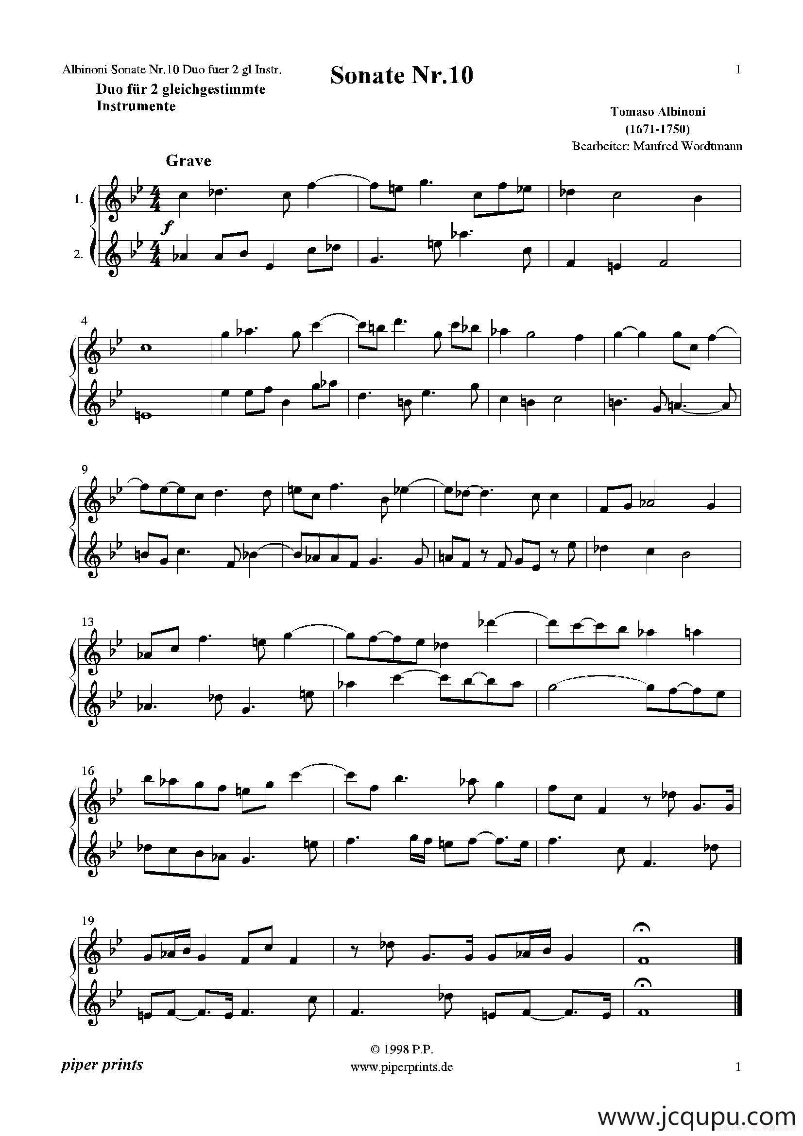 Sonate Nr.10（二重奏）简谱