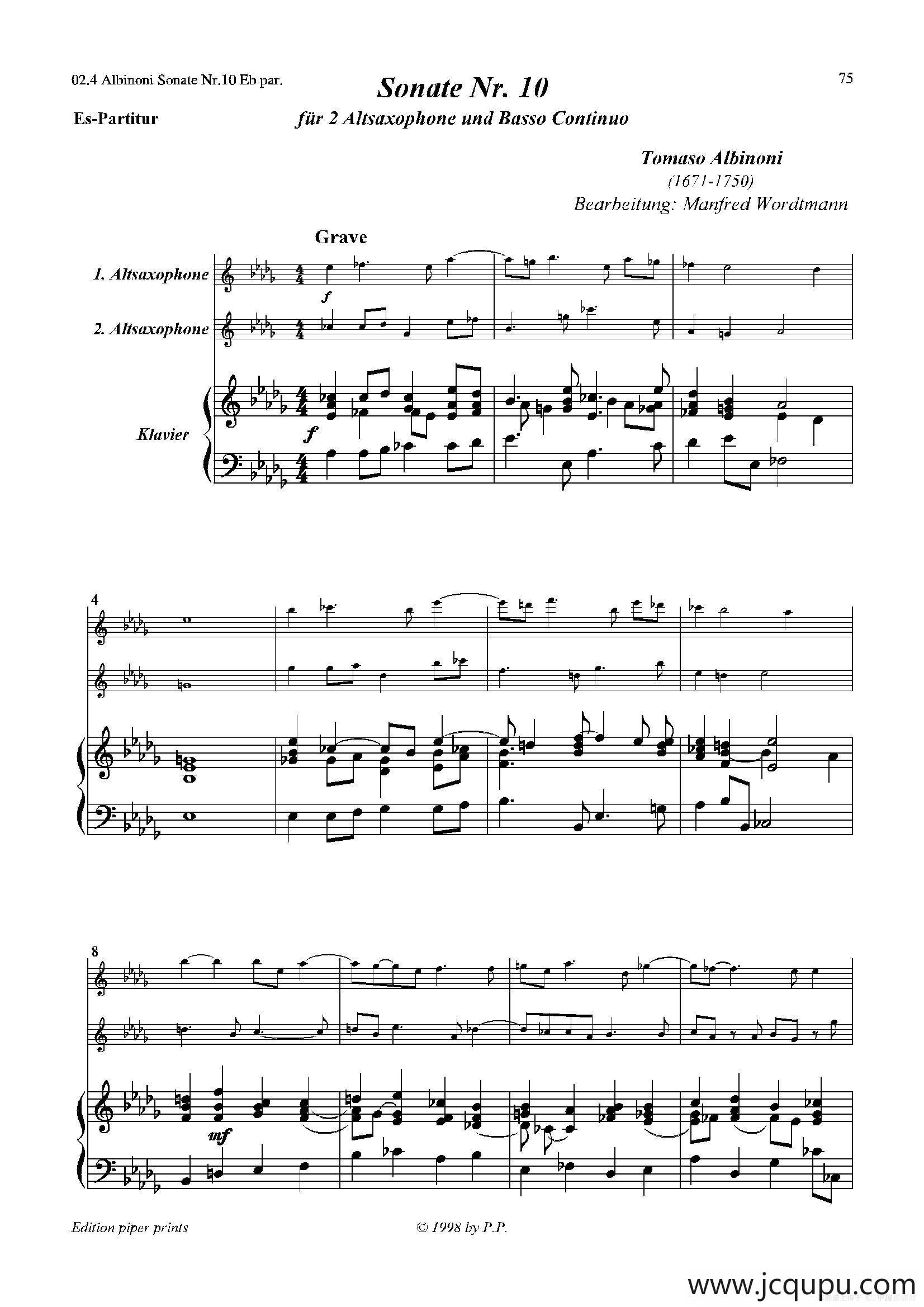 Sonate Nr.10（中音萨克斯二重奏+管风琴）简谱