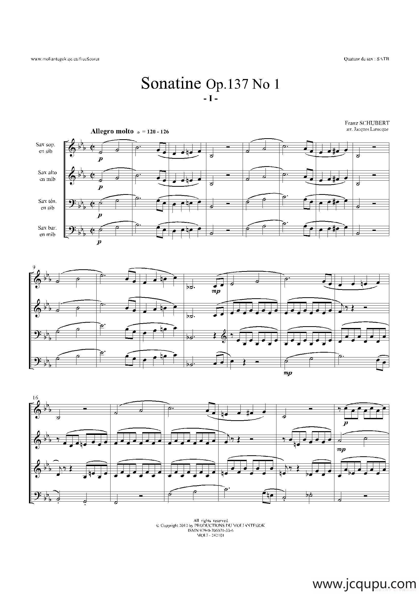 Sonatine Op.137 No 1（四重奏总谱）简谱