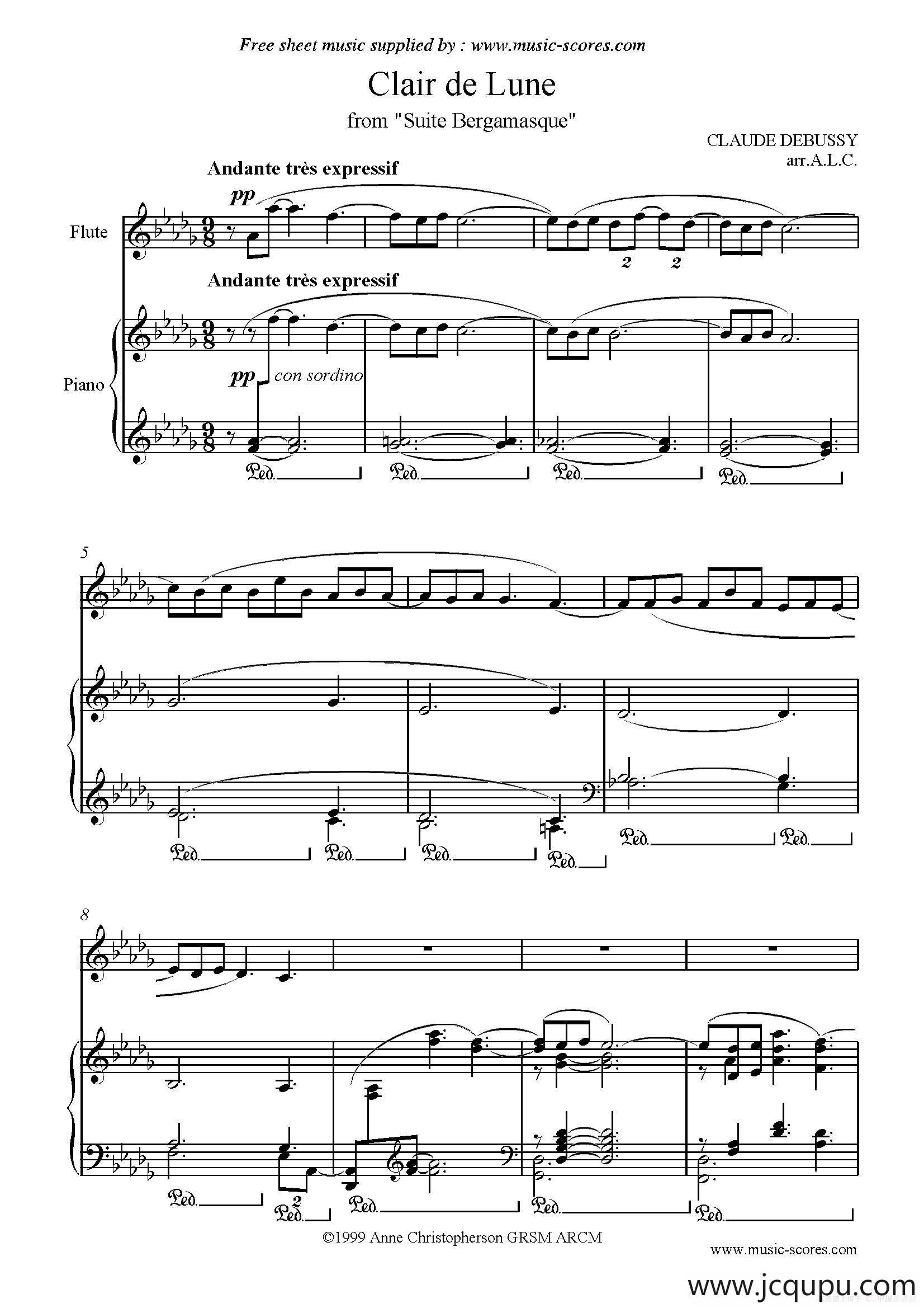 Clair de lune（长笛+钢琴伴奏）简谱