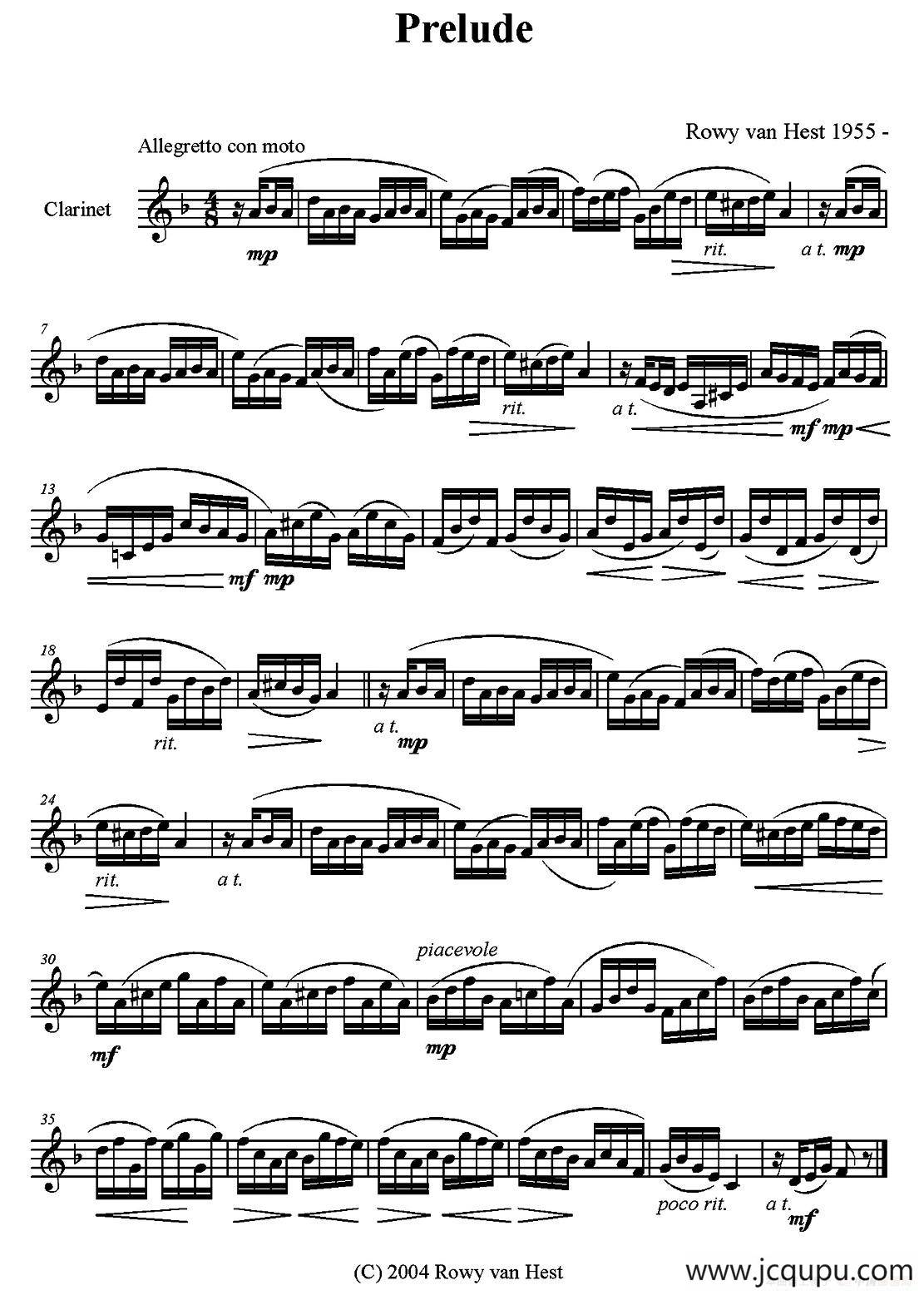 Prelude（单簧管）简谱