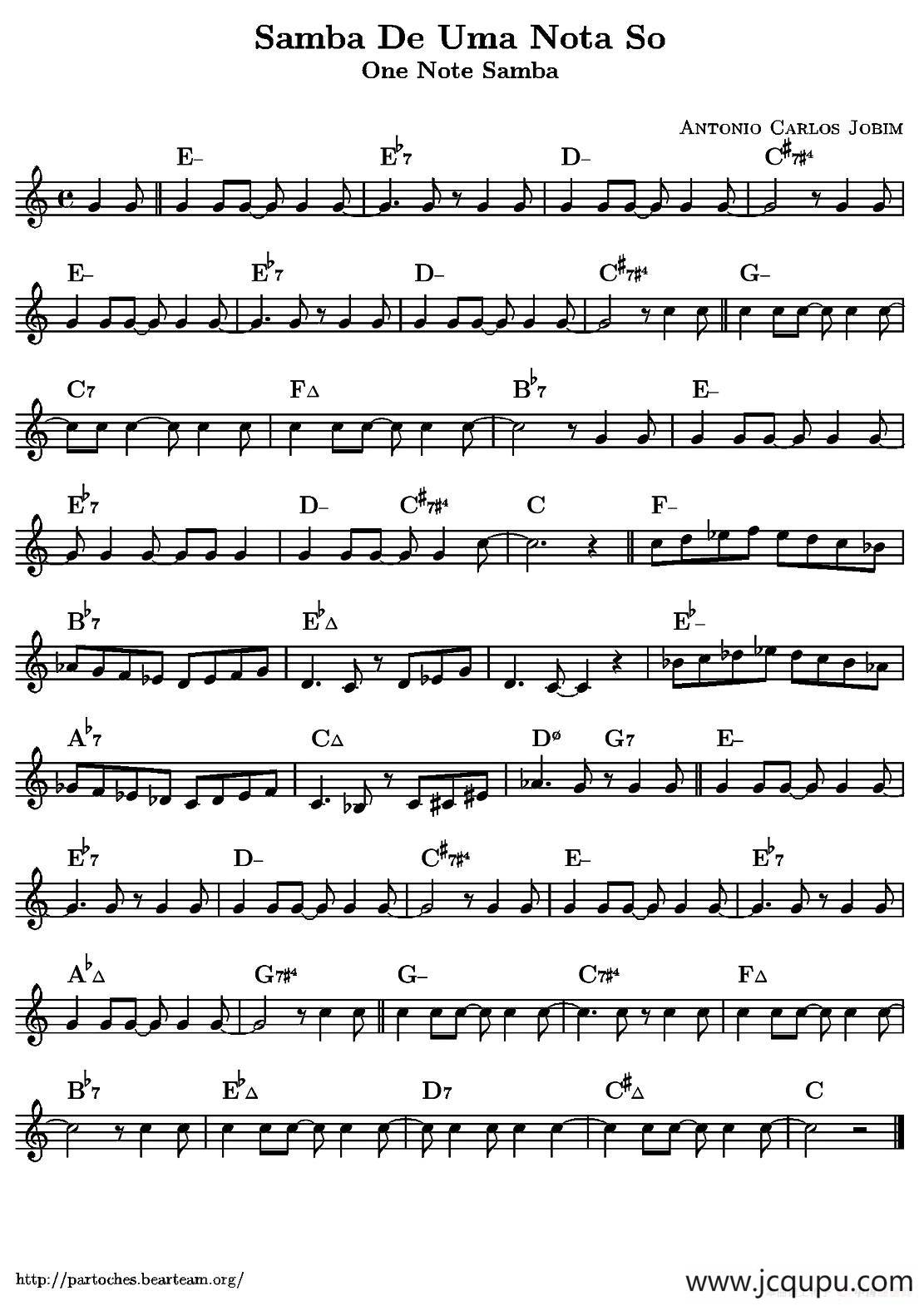 Samba De Uma Nota So（单簧管）简谱