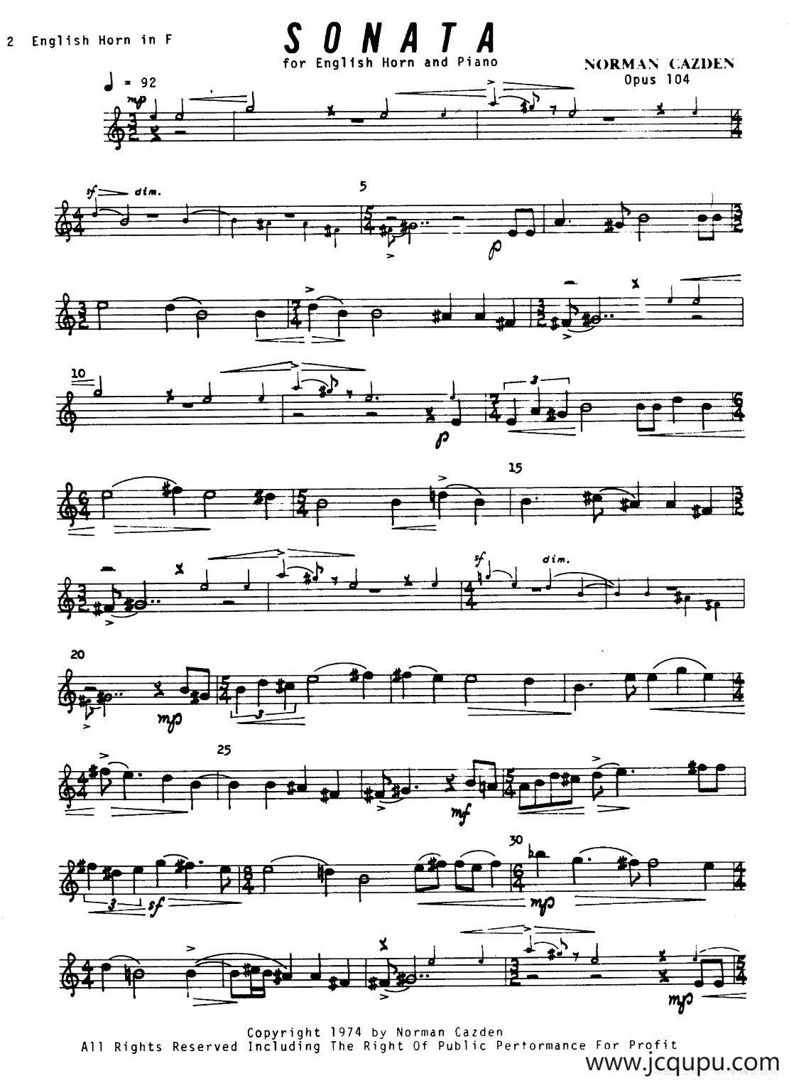 Sonata（英国管与钢琴奏鸣曲英国管分谱）简谱