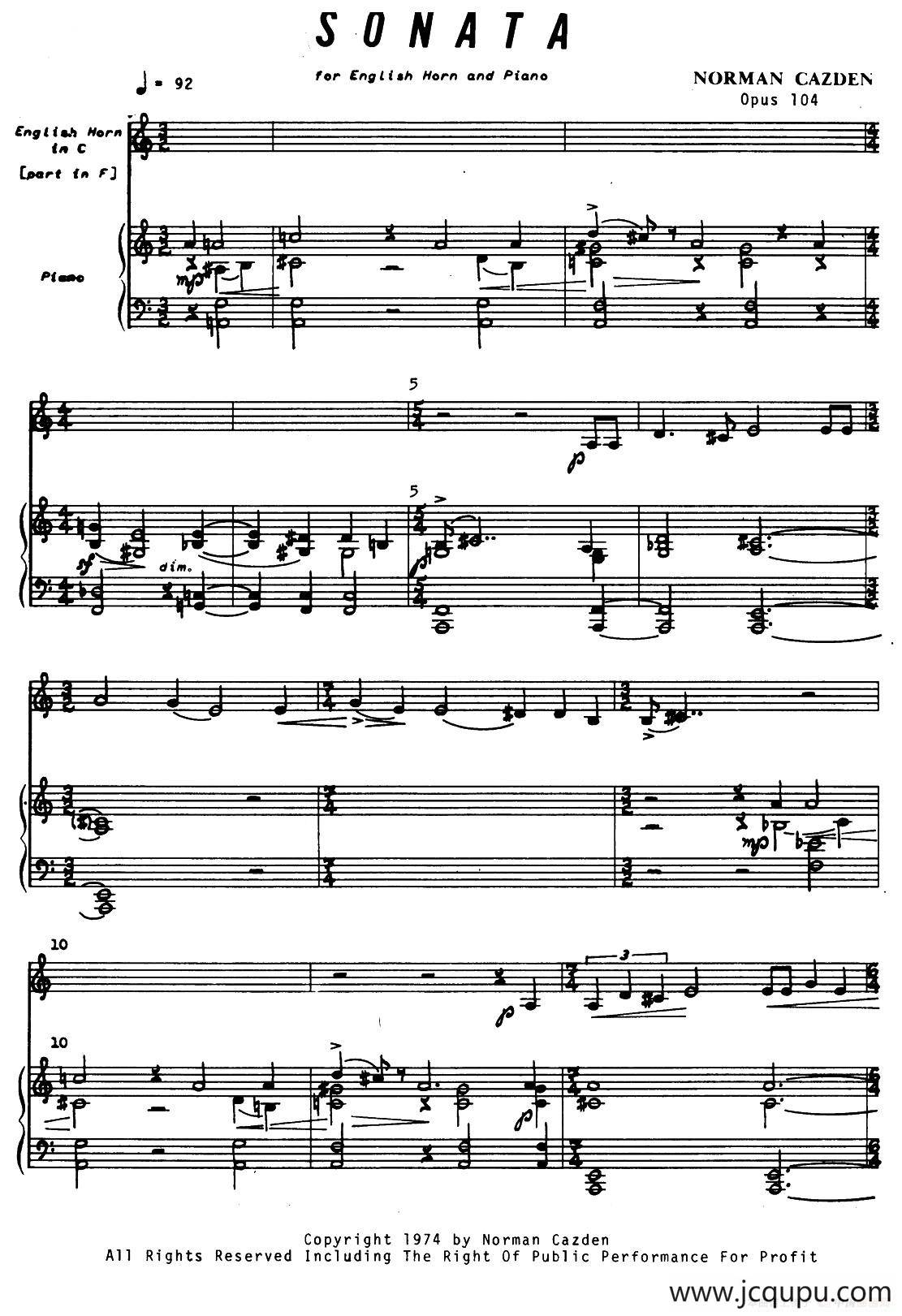 Sonata（英国管与钢琴奏鸣曲）简谱