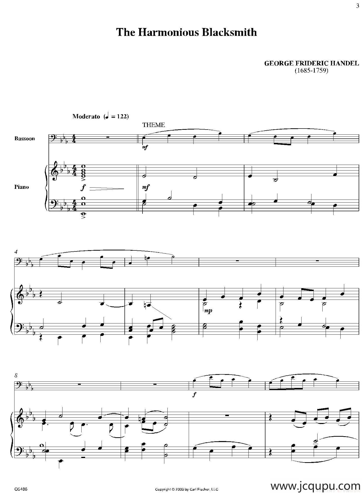 The Harmonious Blacksmith（巴松+钢琴伴奏）简谱