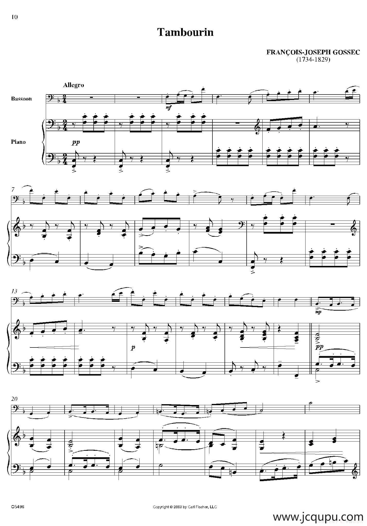 Tambourin（巴松+钢琴伴奏）简谱