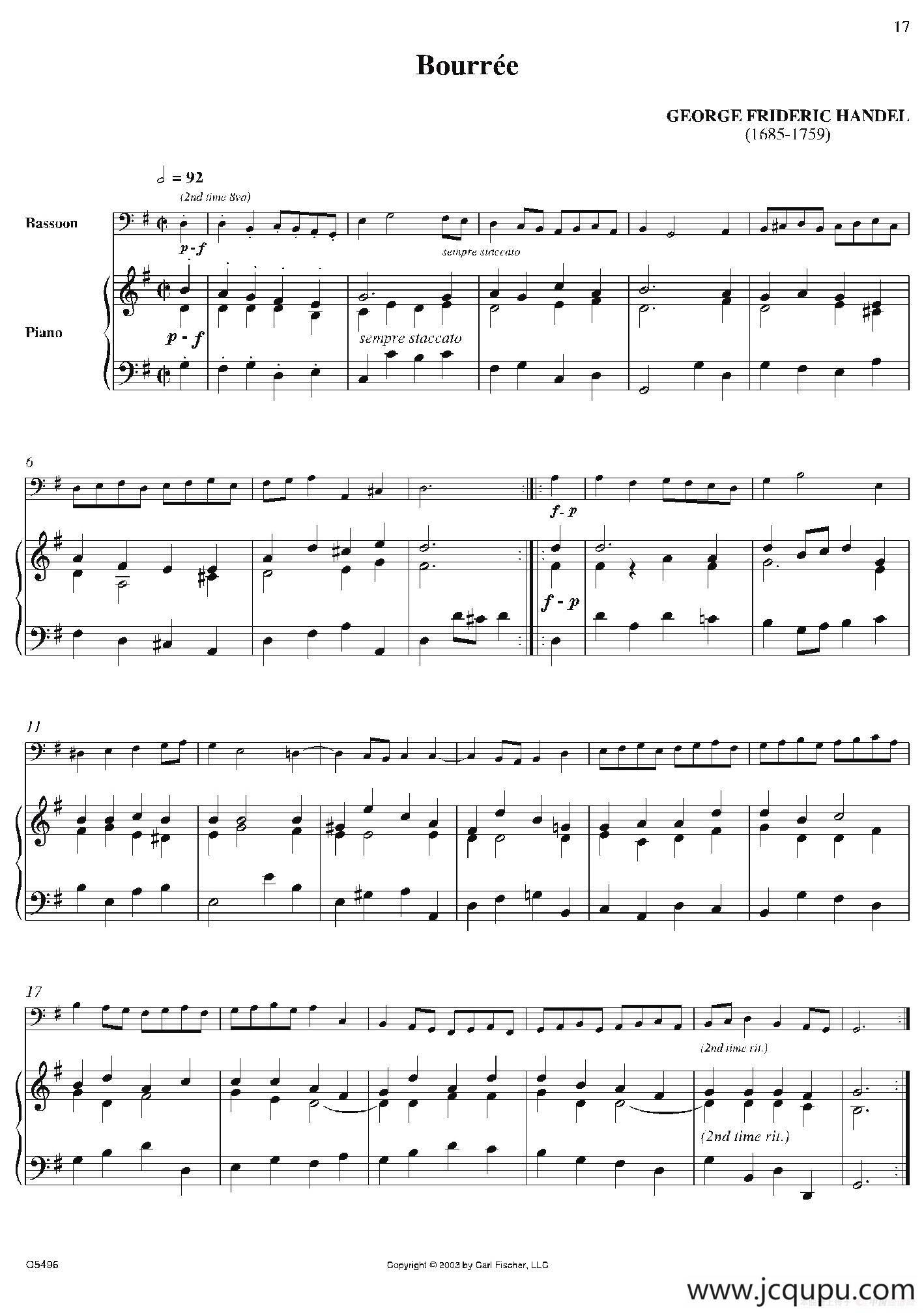 Bourrée（巴松+钢琴伴奏）简谱