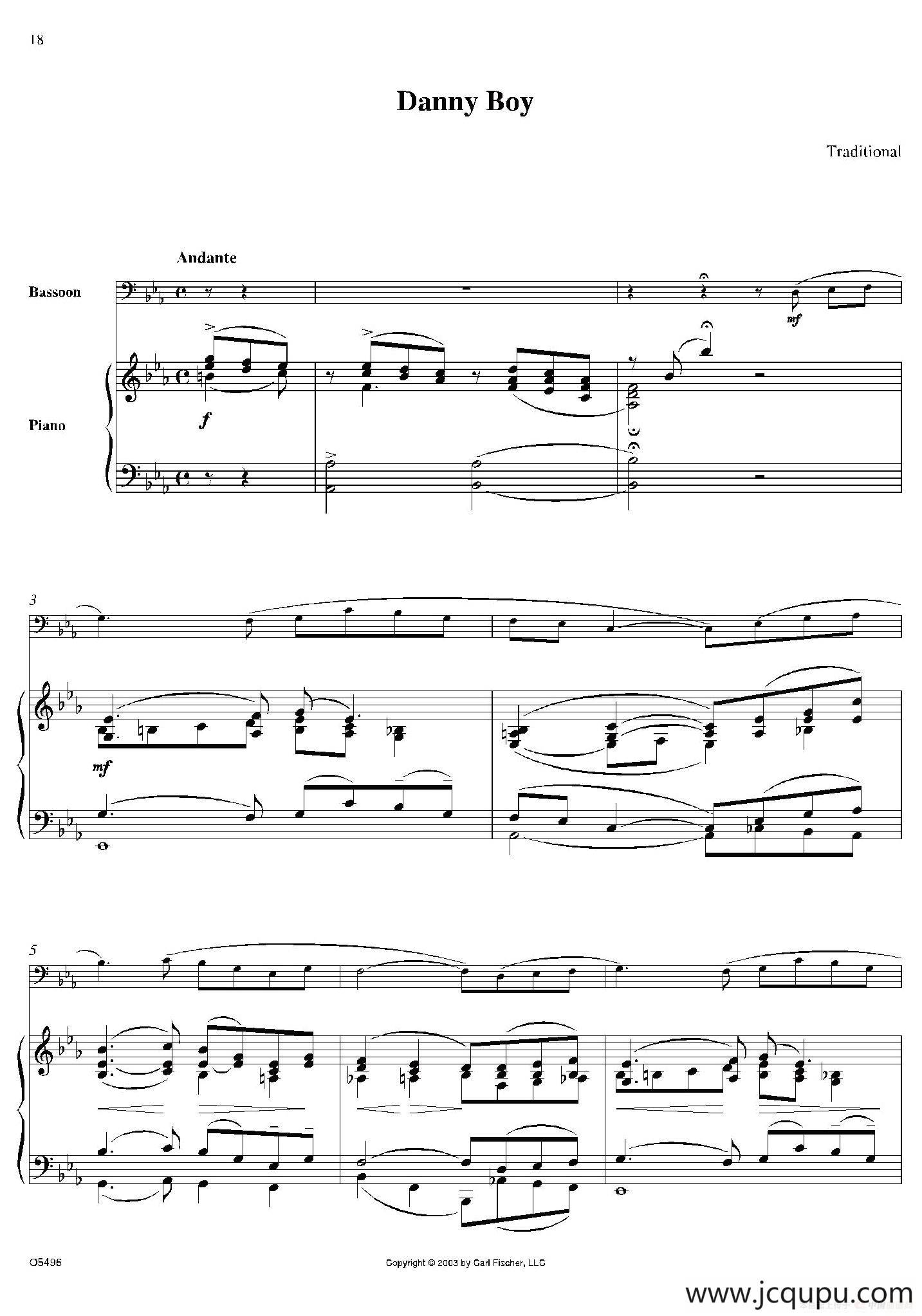 Danny Boy（巴松+钢琴伴奏）简谱