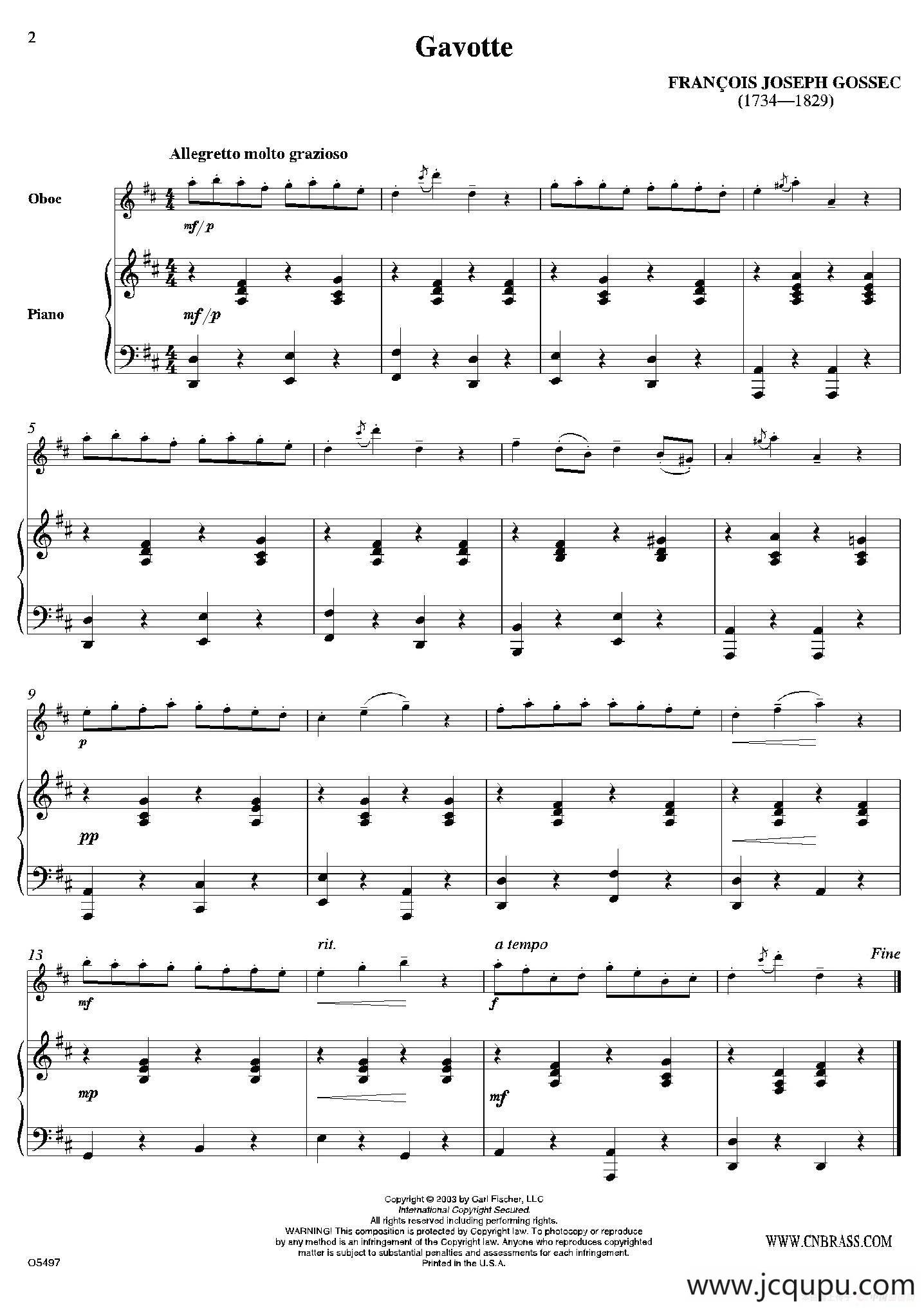 Gavotte（双簧管+钢琴伴奏）简谱
