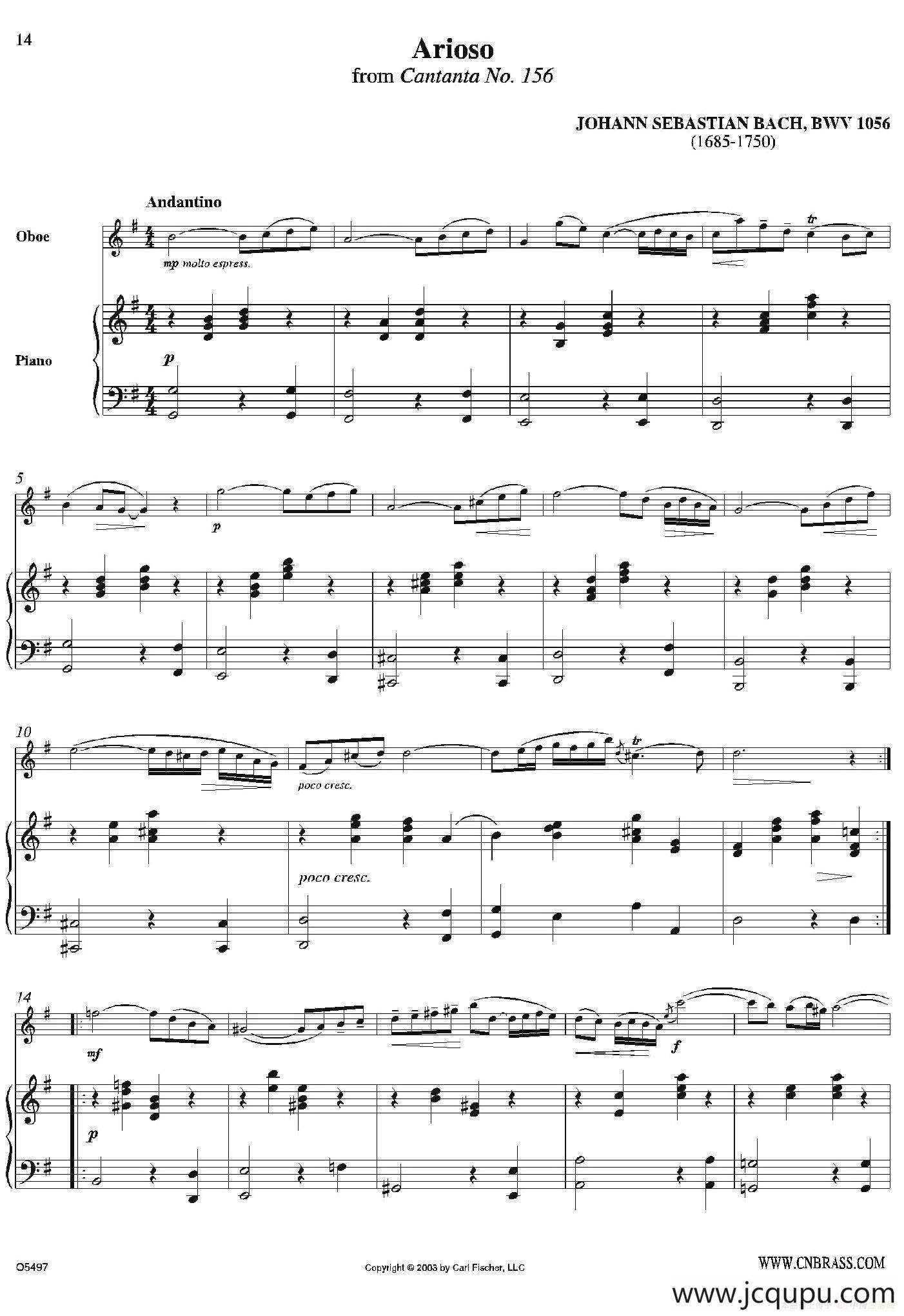 Arioso（双簧管+钢琴伴奏）简谱