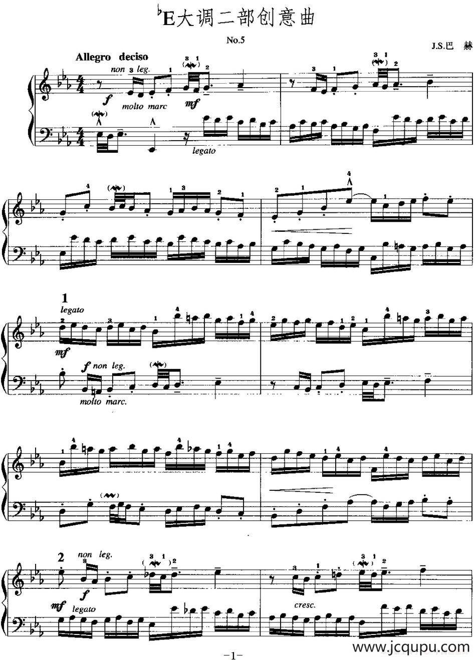 手风琴复调作品：降E大调二部创意曲简谱