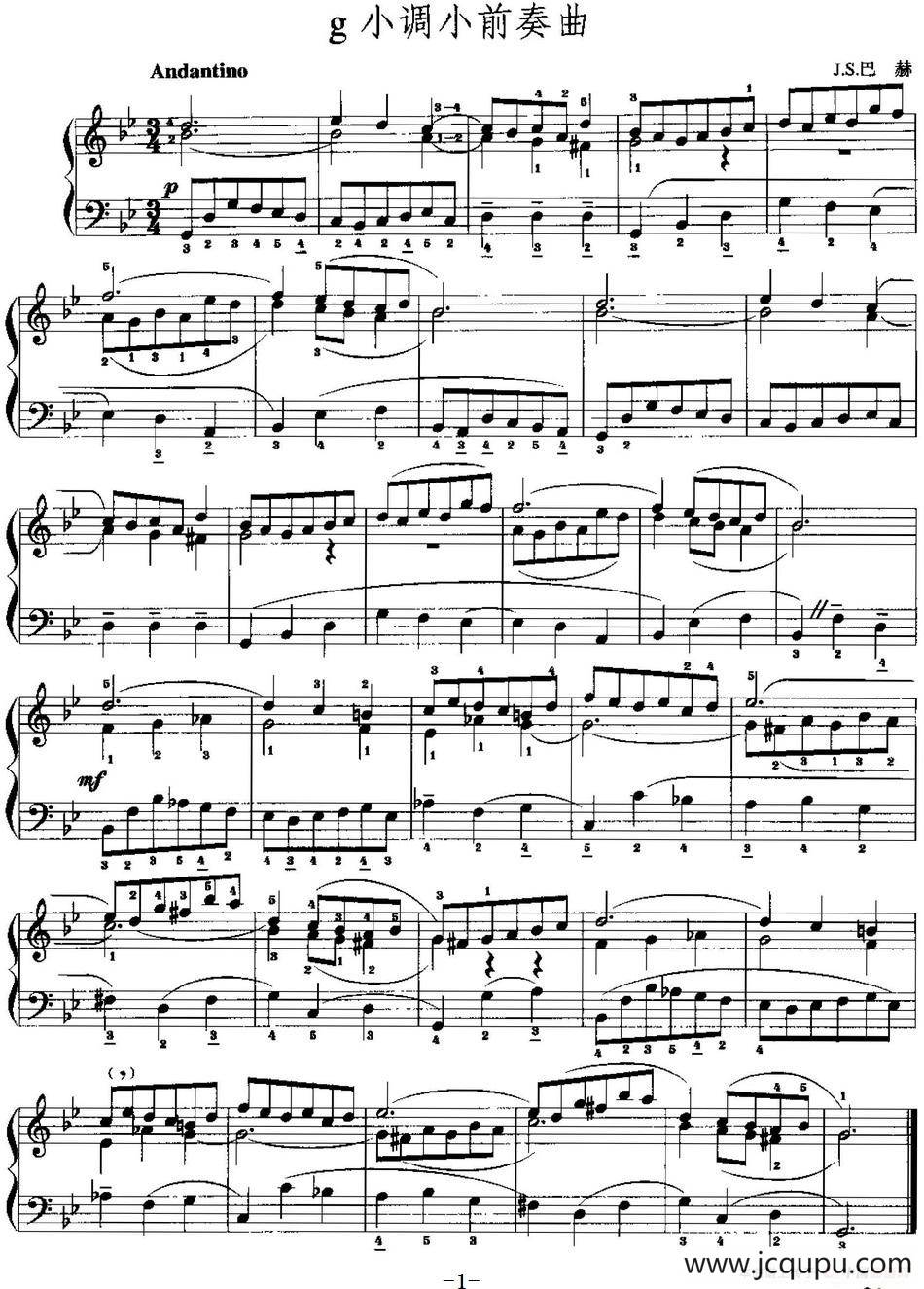 手风琴复调作品：g小调小前奏曲简谱