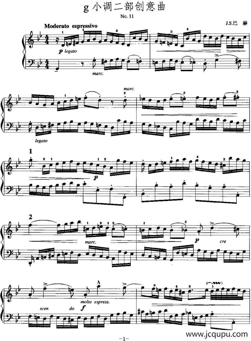 手风琴复调作品：g小调二部创意曲简谱