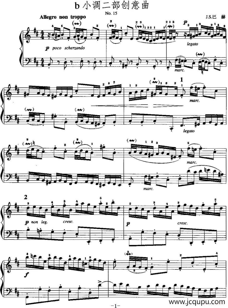 手风琴复调作品：b小调二部创意曲简谱