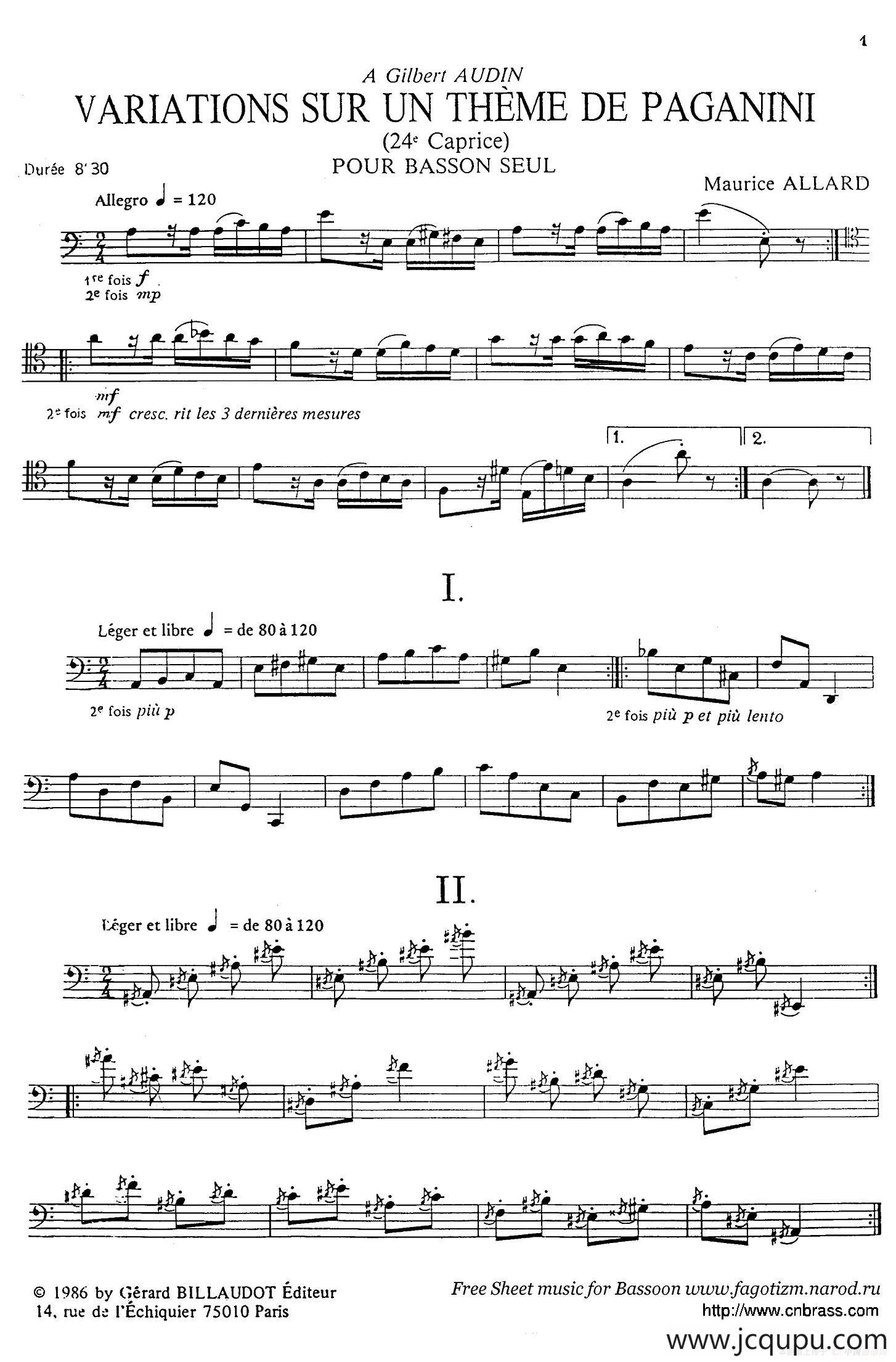 帕格尼尼主题随想（巴松独奏）简谱