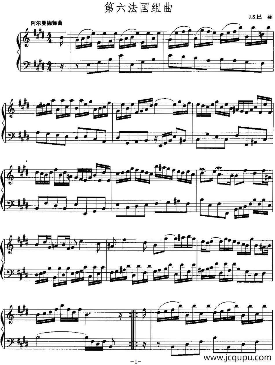 手风琴复调作品：第六法国组曲简谱