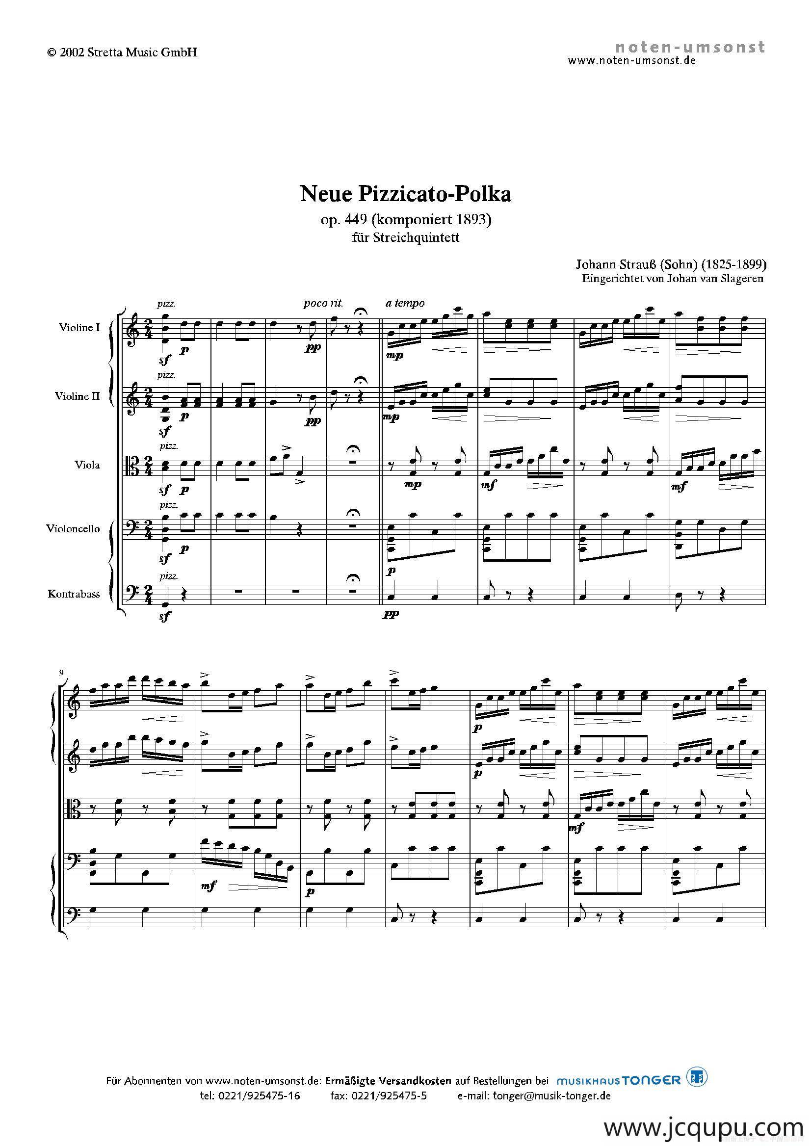 新拨弦波尔卡（弦乐五重奏总谱+分谱）简谱